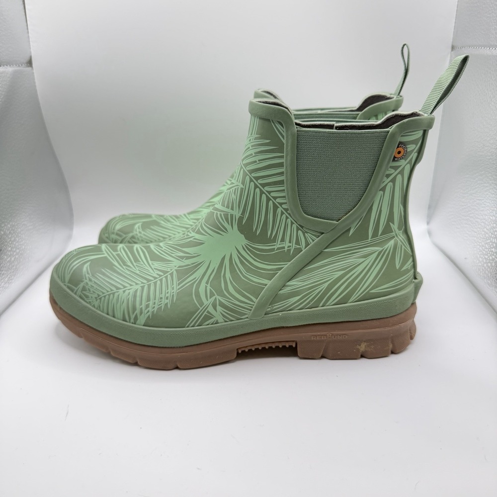 Bogs Amelia Slip On Palm Sage Waterproof Rain Boots Womens 8 Ankle Chelsea 79097